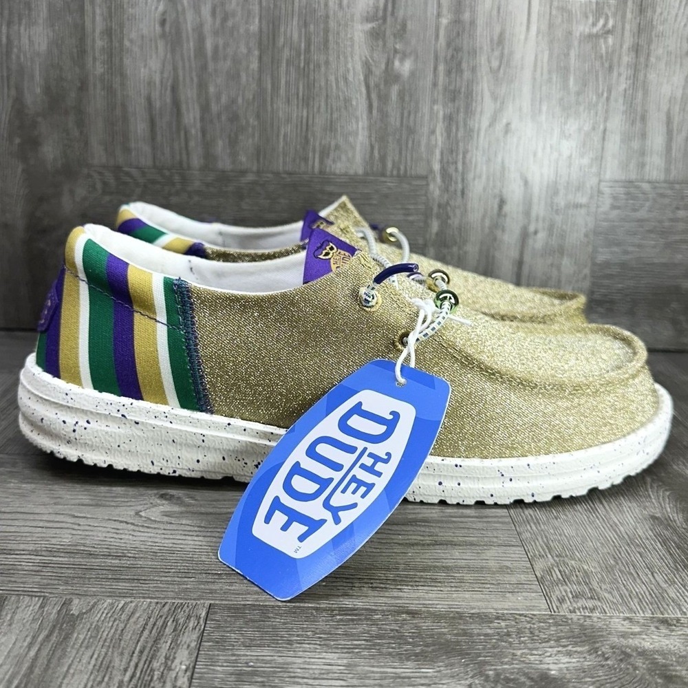 Hey Dude Wendy Funk Mardi Gras Party Women Size 11 Gold Glitter Striped NWT